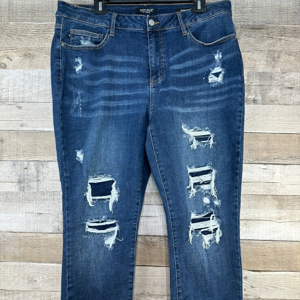 Judy Blue Distressed Skinny Jeans Womens‎ 18W Med Wash Destroyed Denim High Rise